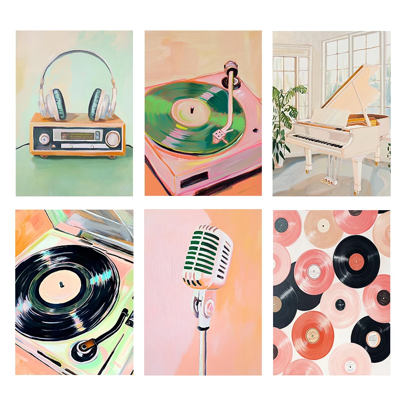 Picture Of Musical Instrument - (액자 없음) 복고풍 음악 예술 포스터,