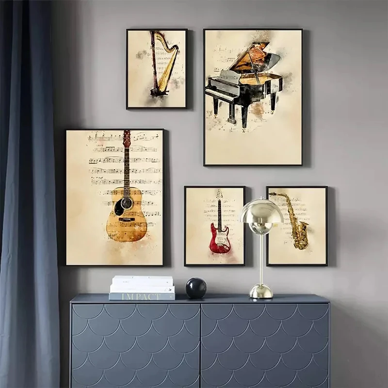 악기 피아노 기타 빈티지 스타일 프린트 캔버스 그림 포 - Picture Of Musical Instrument 리뷰 및 가격