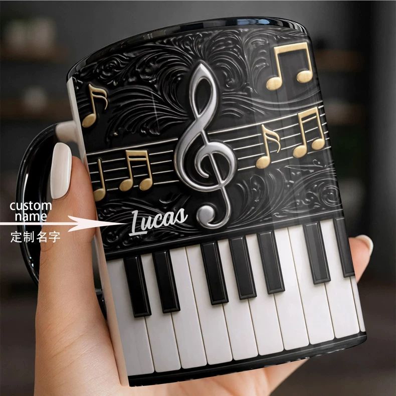개성 있는 피아노 세라믹 머그컵, 맞춤 이름 각인 피아 - Musical Instrument And Names 리뷰 및 가격